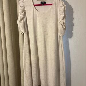 Cream Eyelet Dress with Ruffled Sleeves